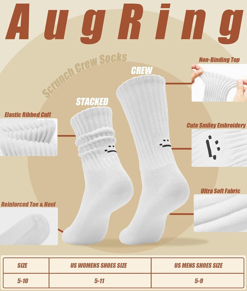 AugRing Store Women's Cute Scrunch Slouch Crew Socks 3Pack Retro Kawaii Chunky Ribbed Cotton Boot Sneaker Cozy Calf Socks Size 5–11 - Image 5